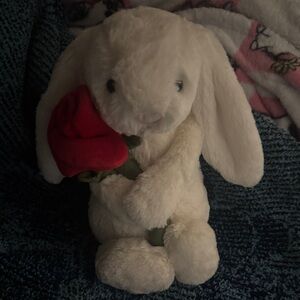 Jellycat Cream Bunny with Red Rose